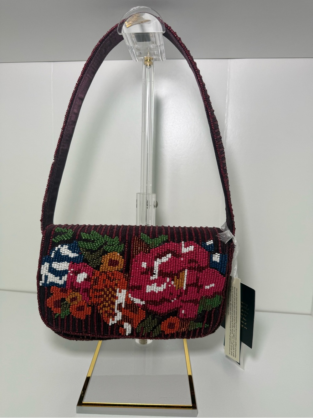 Beaded Burgundy Floral Shoulder Bag